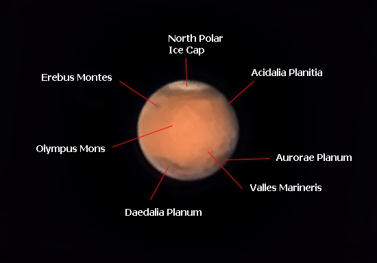 Mars Opposition 2025-Labelled Surface Features